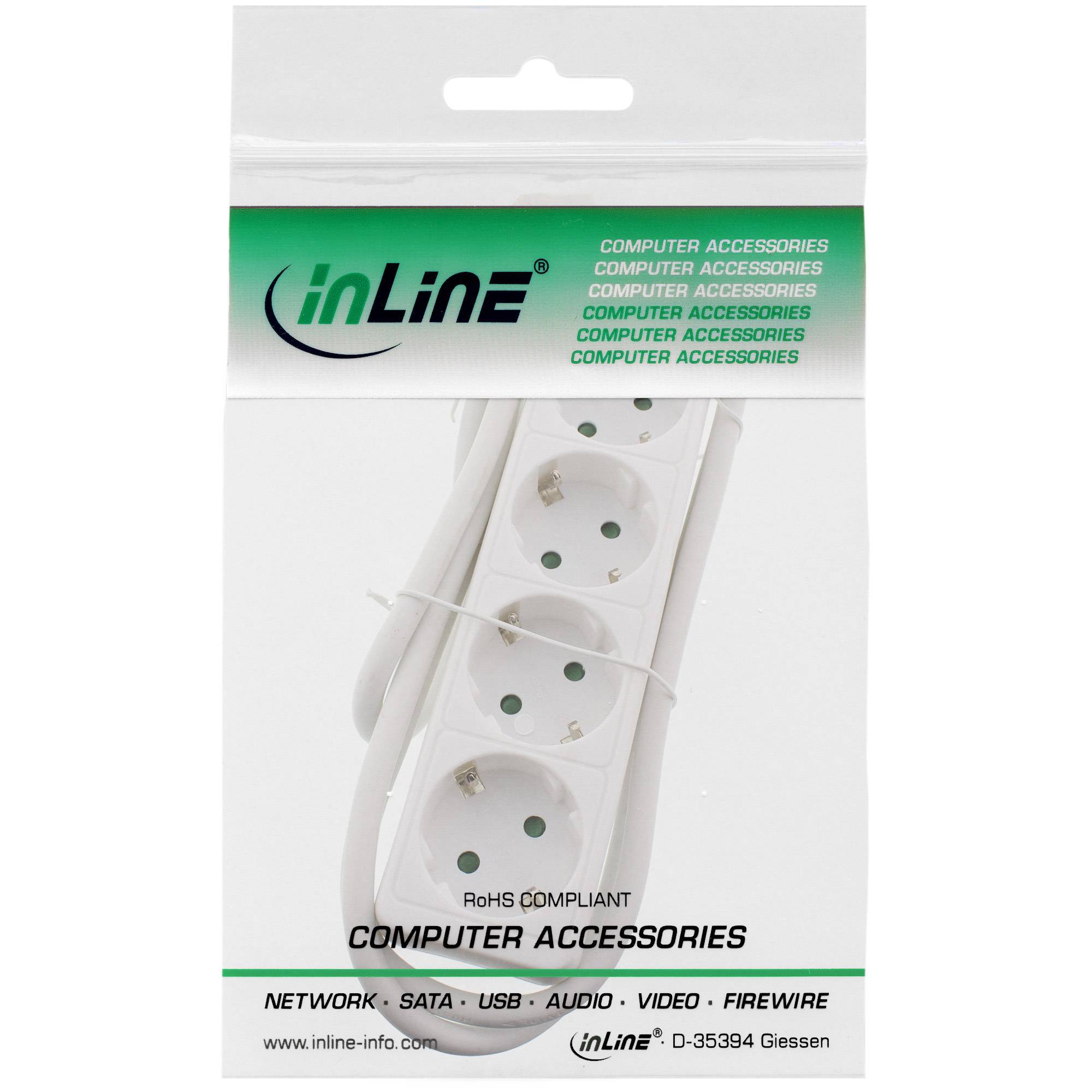 InLine® Steckdosenleiste, 4-fach Schutzkontakt weiß, 5m-1