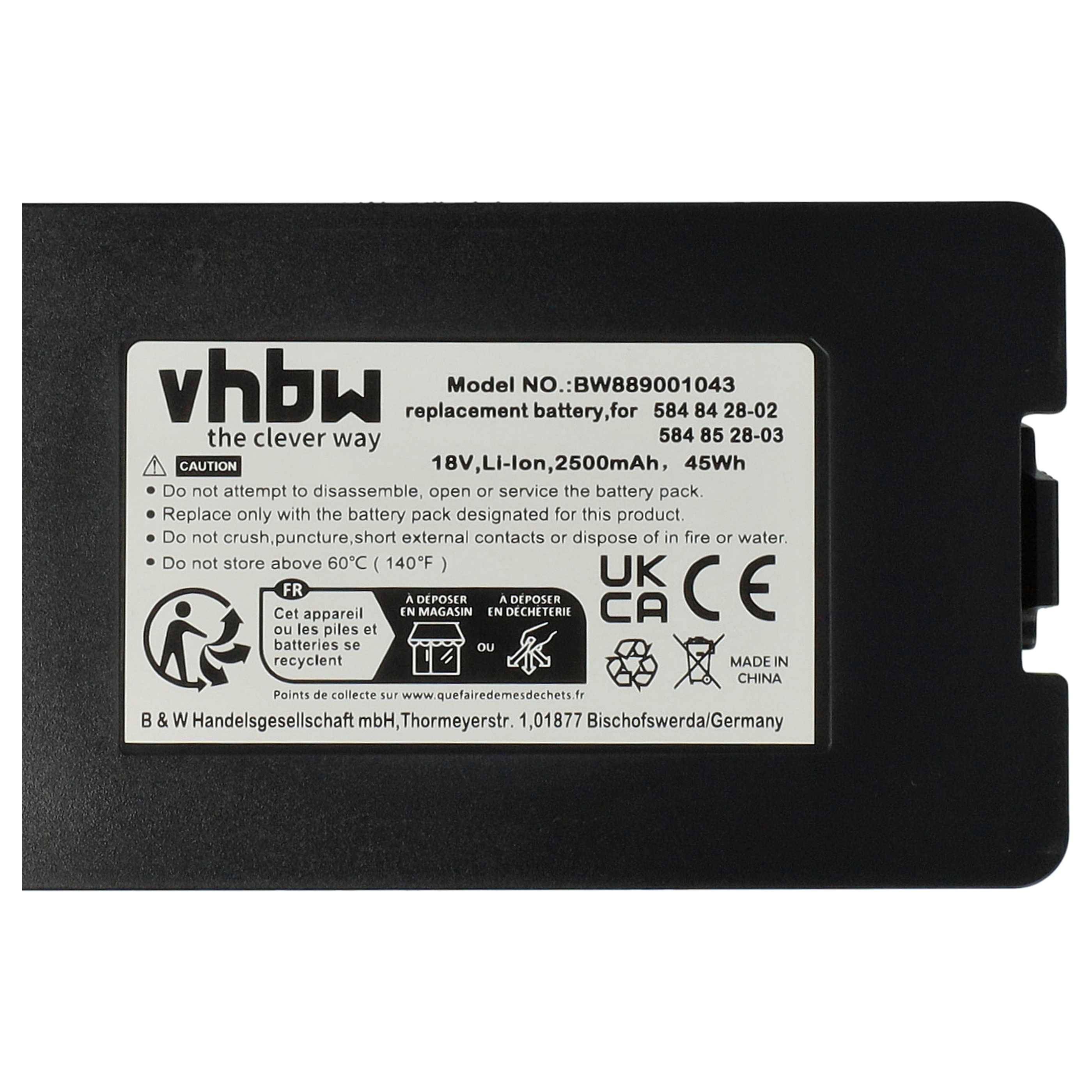 vhbw Akku Ersatz für Flymo 5902142-02 | 5848228-01, 5848428-02, 584 84 28-02, 590 21 42-02 für Rasenroboter (2500mAh 18V-4