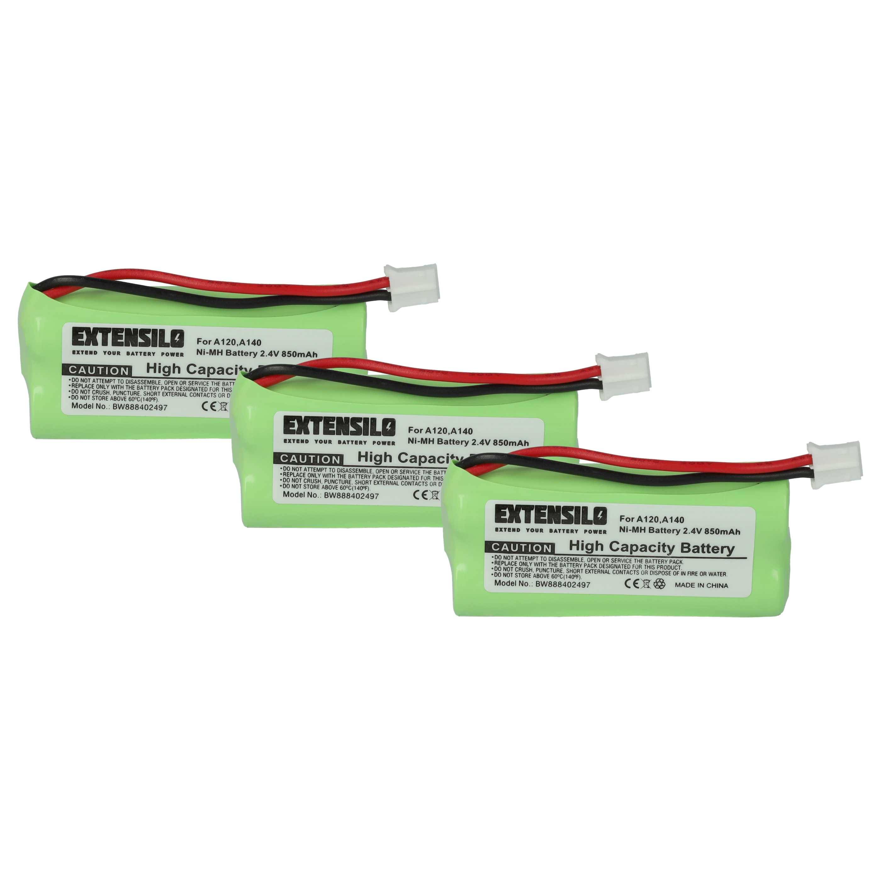 EXTENSILO 3x Akku kompatibel mit Siemens Gigaset AS140 DUO | AS150, AS15, AS140, AS150 DUO, AS145 schnurlos Festnetz-0