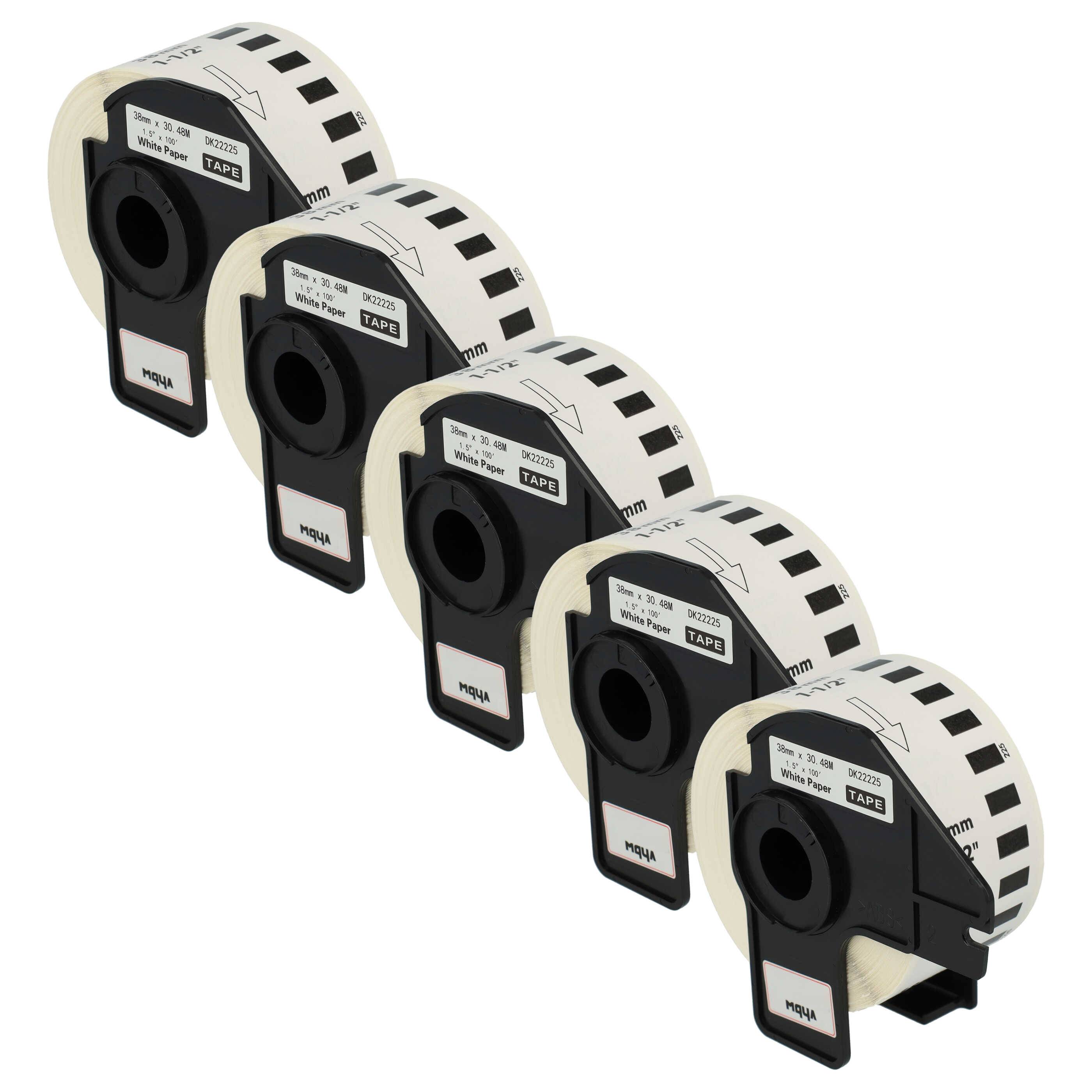 vhbw 5x Etiketten-Rolle mit Halter 38mm x 30,48m (1 Etikette) kompatibel mit Brother PT QL-560, QL560VP, QL-570-0