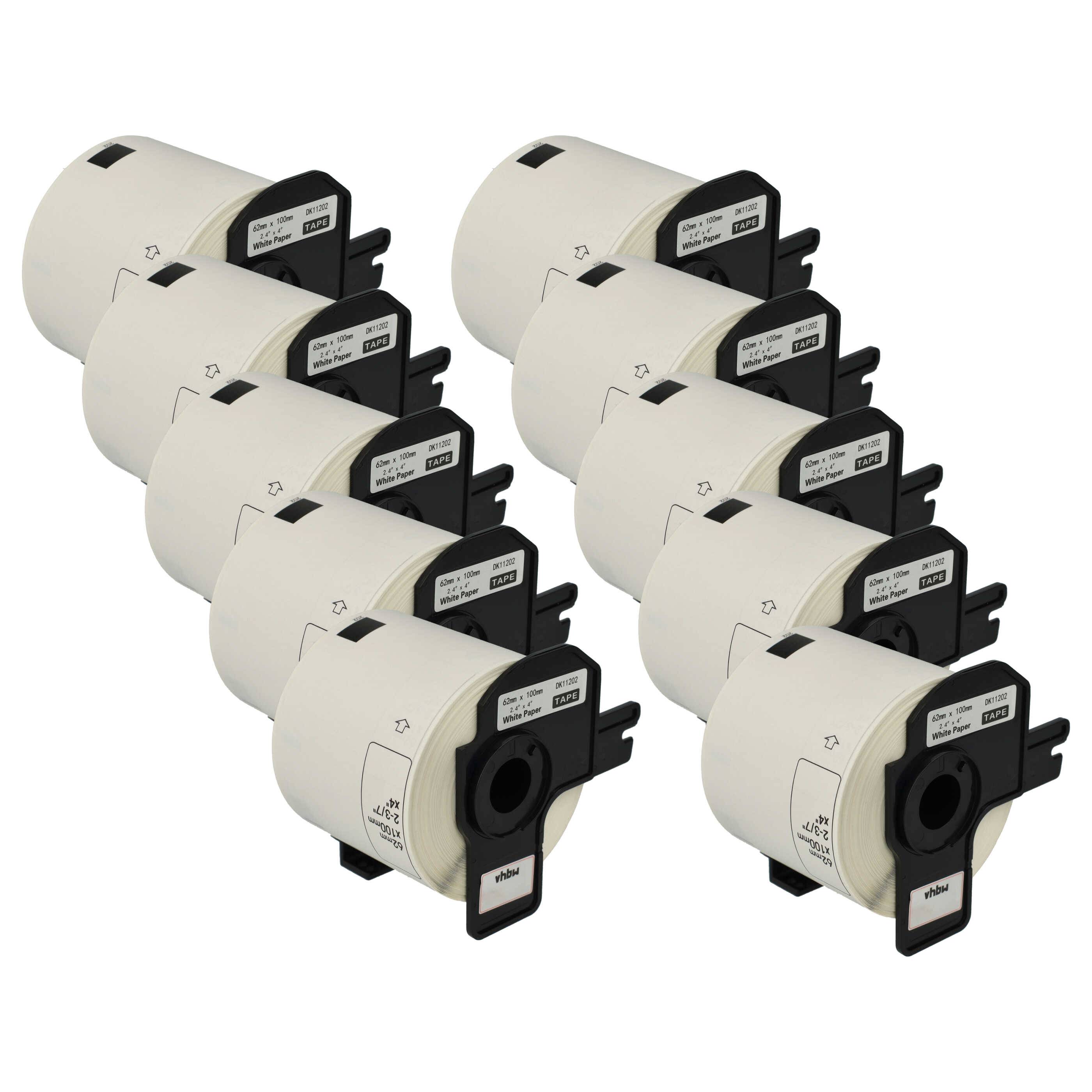 vhbw 10x Etiketten-Rolle mit Halter 62mm x 100mm (300 Etiketten) kompatibel mit Brother PT QL-650, QL650TD, QL-700-0