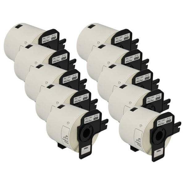 vhbw 10x Etiketten-Rolle mit Halter 62mm x 100mm (300 Etiketten) kompatibel mit Brother PT QL-650, QL650TD, QL-700