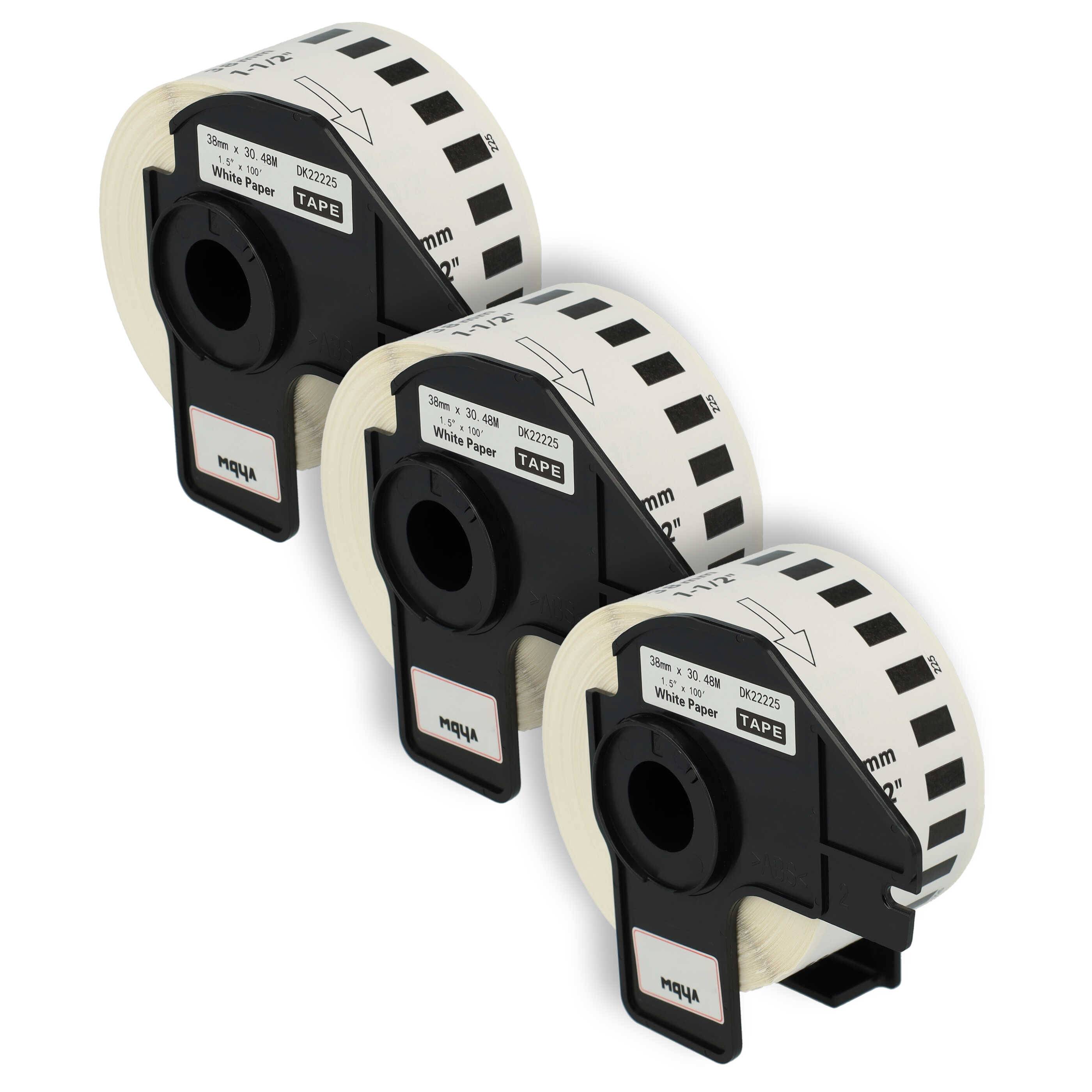 vhbw 3x Etiketten-Rolle mit Halter 38mm x 30,48m (1 Etikette) kompatibel mit Brother PT QL-580N, QL-650, QL-580-0