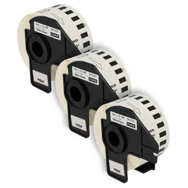 vhbw 3x Etiketten-Rolle mit Halter 38mm x 30,48m (1 Etikette) kompatibel mit Brother PT QL-580N, QL-650, QL-580