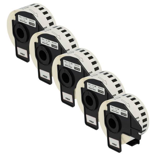 vhbw 5x Etiketten-Rolle mit Halter 38mm x 30,48m (1 Etikette) kompatibel mit Brother PT QL650TD, QL-700, QL-710