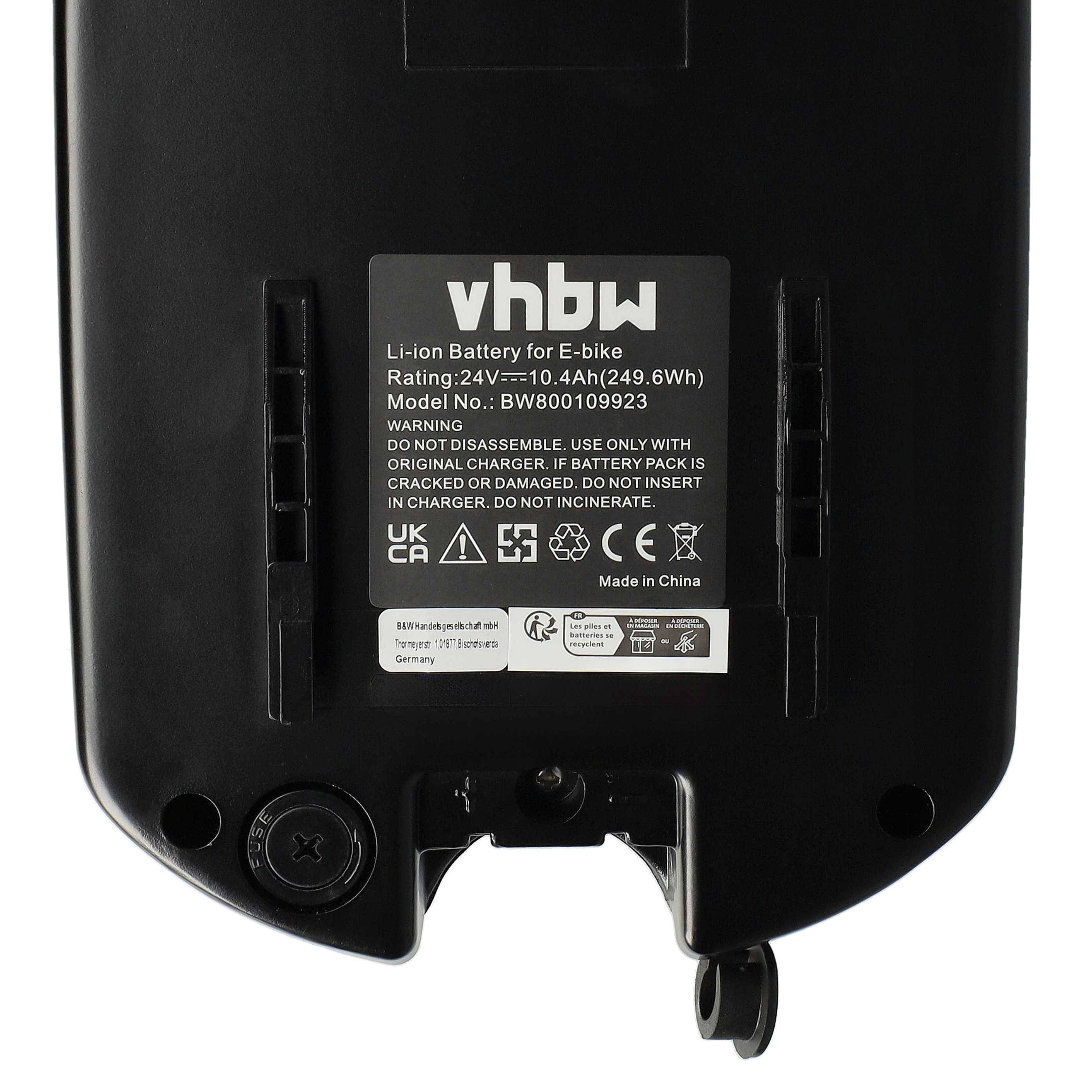 vhbw Sattelrohrakku im Frosch-Design + Halterung inkl. Ladegerät kompatibel mit Viking Hopper EGO E-Bikes (10,4 Ah, 24 V-4