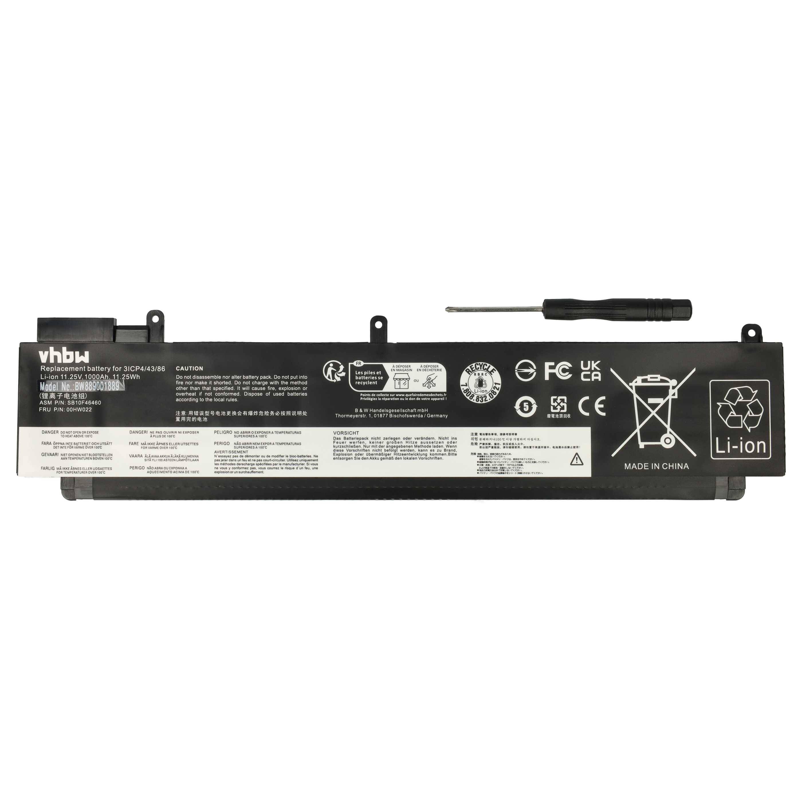 vhbw Akku kompatibel mit Lenovo ThinkPad 20FA-S05A01 | 20FA-S0BM00, 20FA-A01EAU, 20FA-A01GAU Notebook (1000 mAh, 11,25 V-0