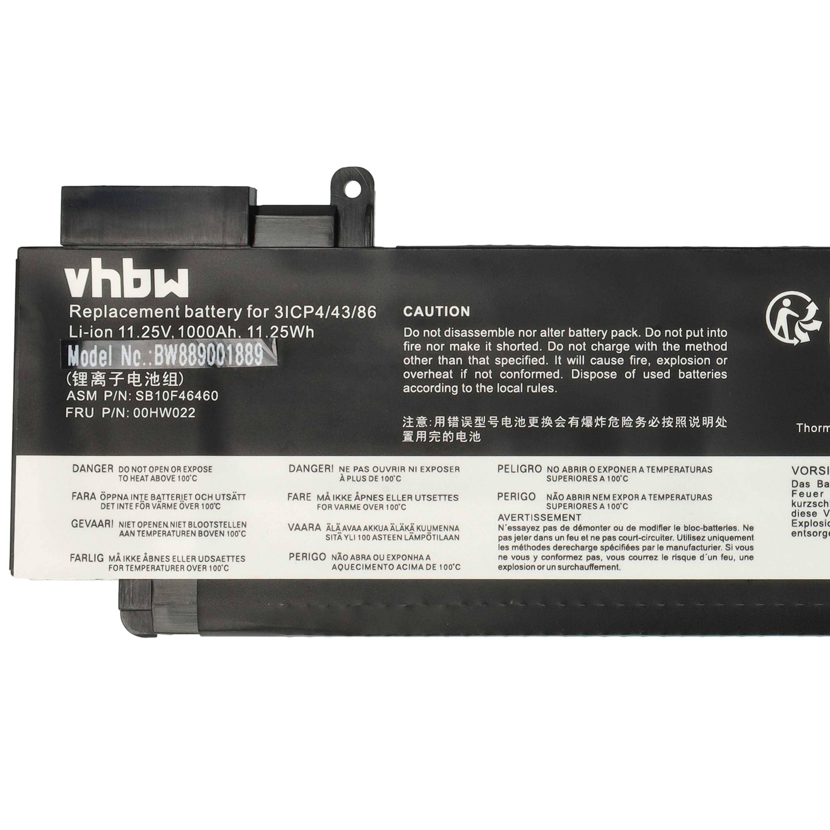 vhbw Akku kompatibel mit Lenovo ThinkPad 20FA-S05A01 | 20FA-S0BM00, 20FA-A01EAU, 20FA-A01GAU Notebook (1000 mAh, 11,25 V-4