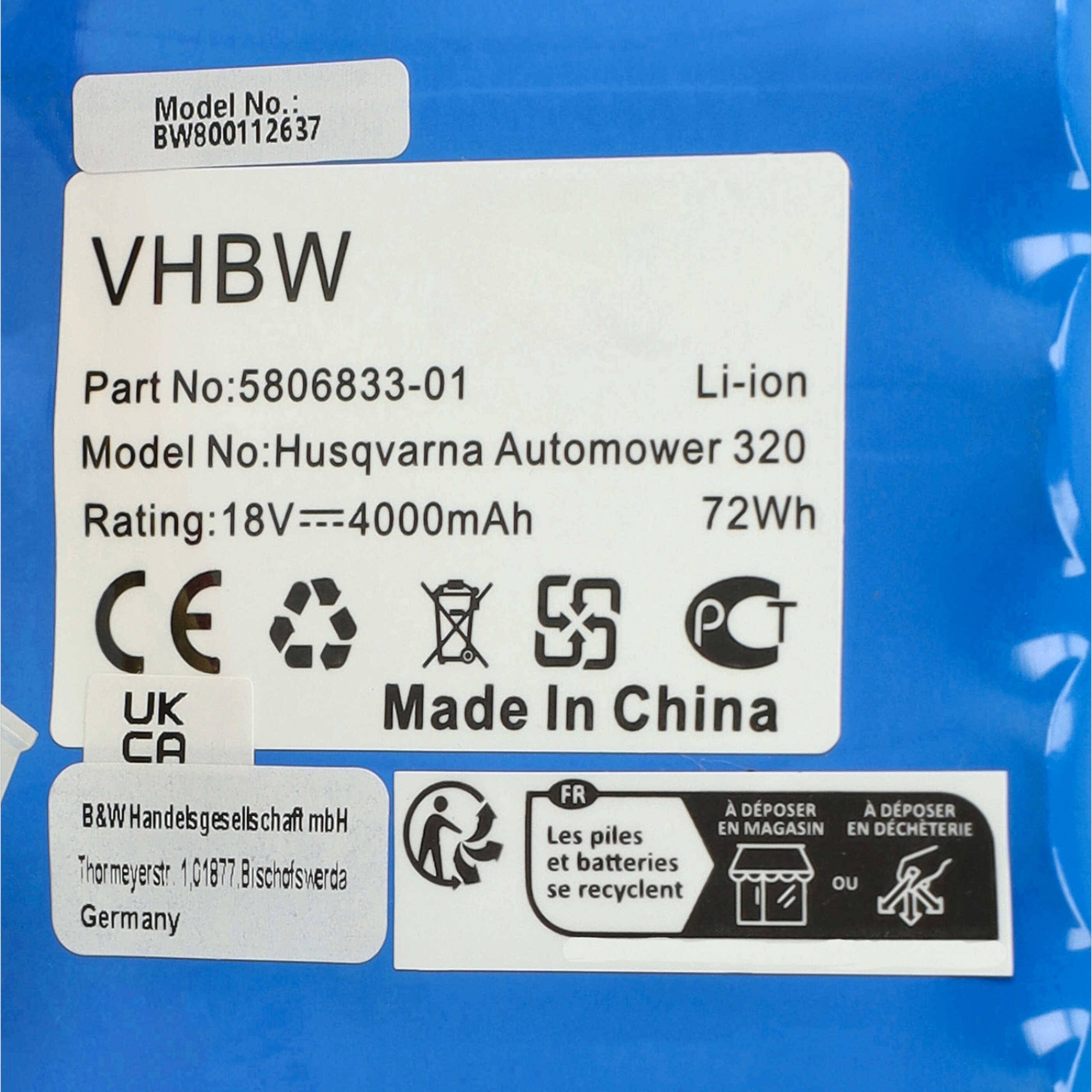 vhbw 2x Akku Ersatz für Husqvarna 580 68 33-02 | 580 68 33-03, 580683303, 5806833-03, 588146401 für Rasenmäher (4000mAh-4