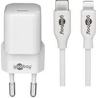 Goobay 61084 Nano USB-C Netzteil 20W / Apple Lightning Ladekabel / iPhone Ladegerät USB Adapter 12V / Weiß / Kabel 1m-0
