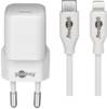 Goobay 61084 Nano USB-C Netzteil 20W / Apple Lightning Ladekabel / iPhone Ladegerät USB Adapter 12V / Weiß / Kabel 1m