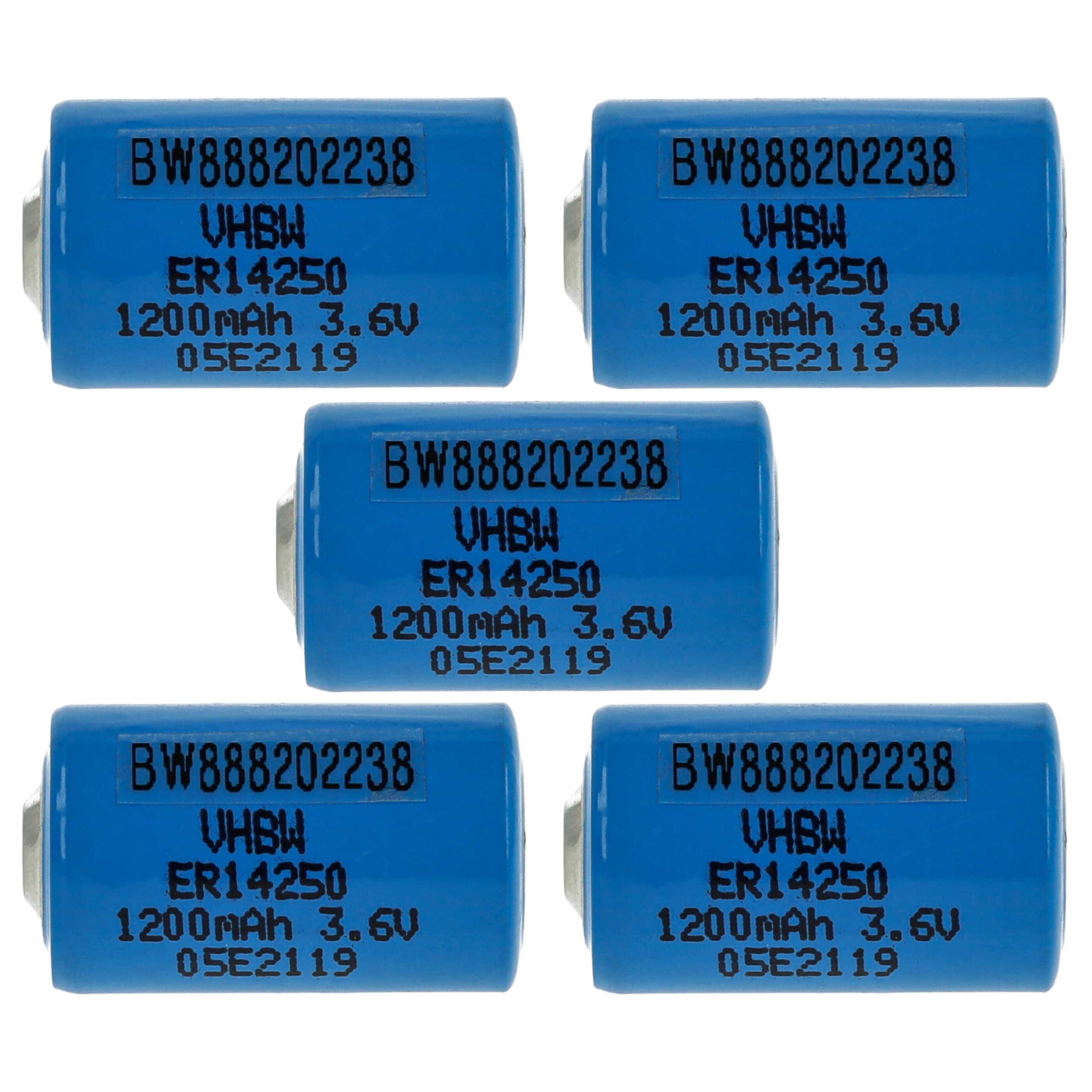 vhbw 5x ER14250 Rundzellenbatterien Ersatz für ER3 | 922-1262, ER3S, ER4, LS14250, LS3 - Spezialbatterien (1200 mAh, 3,6-0