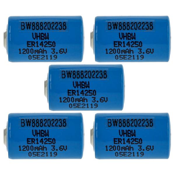 vhbw 5x ER14250 Rundzellenbatterien Ersatz für ER3 | 922-1262, ER3S, ER4, LS14250, LS3 - Spezialbatterien (1200 mAh, 3,6