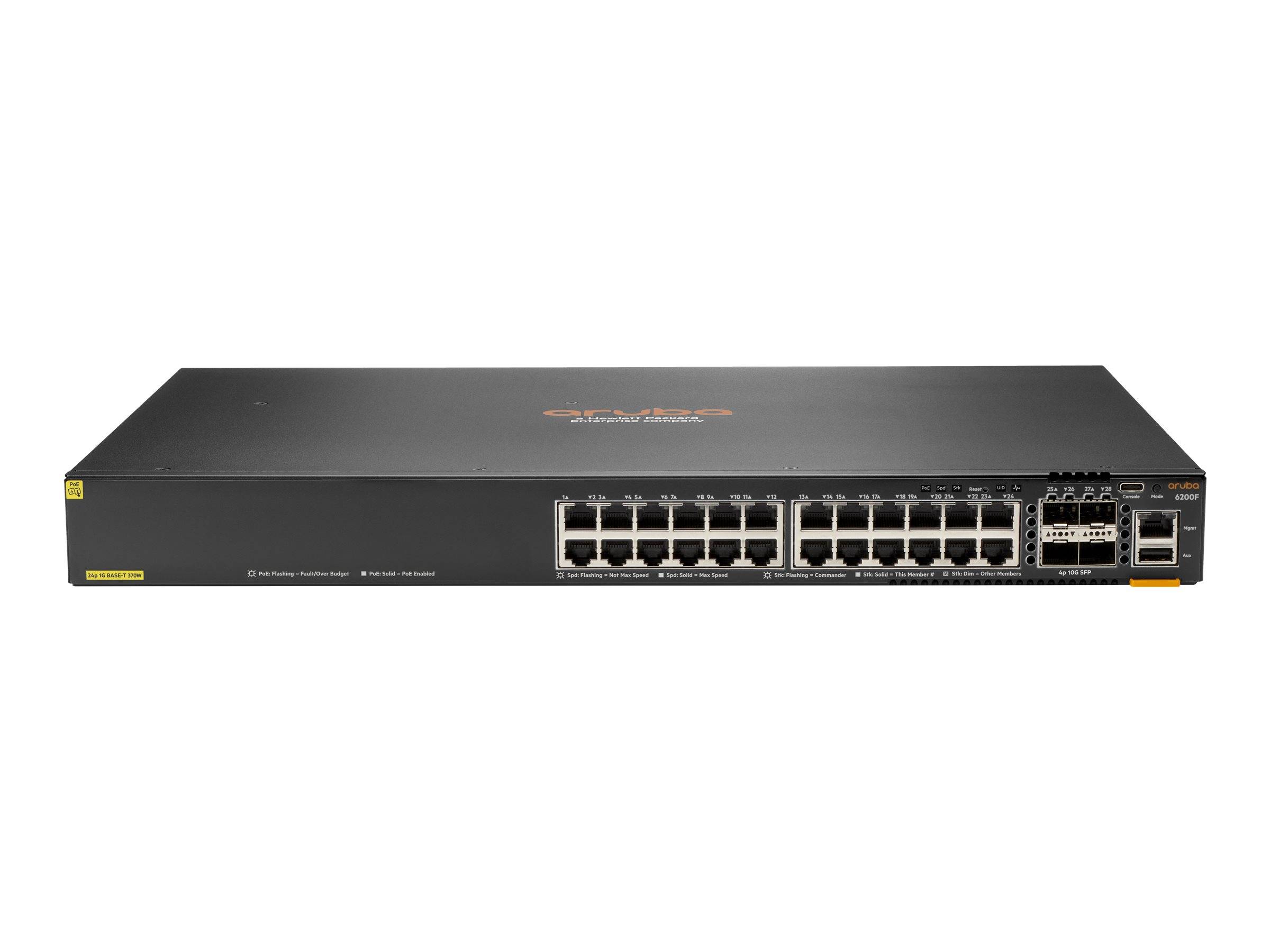 HPE Aruba 6200F 24G Class4 PoE 4SFP+ 370W Switch - Switch - max. Stapelentfernung 10 km - L3 - managed - 24 x 10/100/100-0