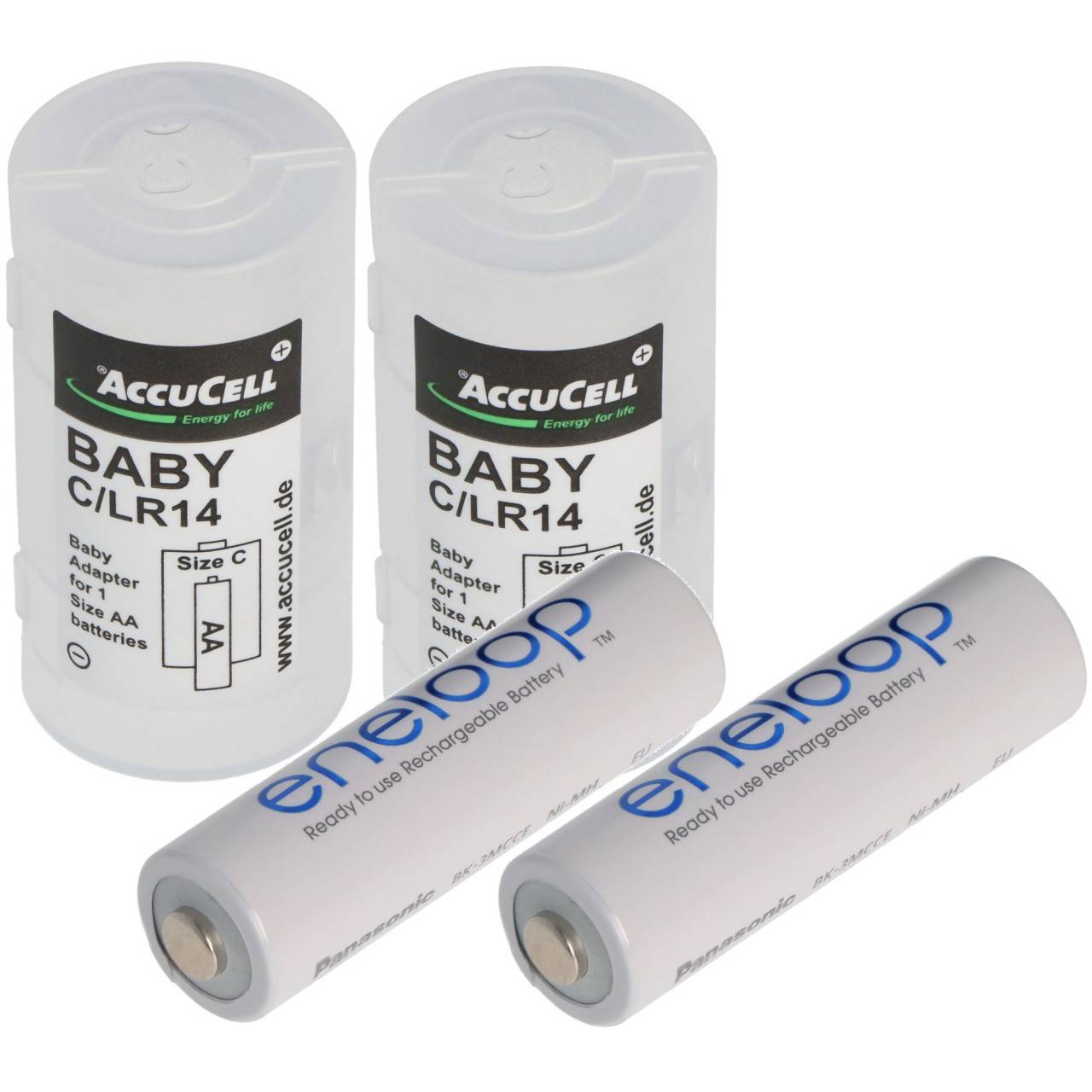 2x AccuCell Adapter C, Baby, LR14 und Panasonic eneloop 2-Pack BK-3MCDE/2BE Akku NiMH, Mignon, AA, HR06, 1.2V und 2000mA-0