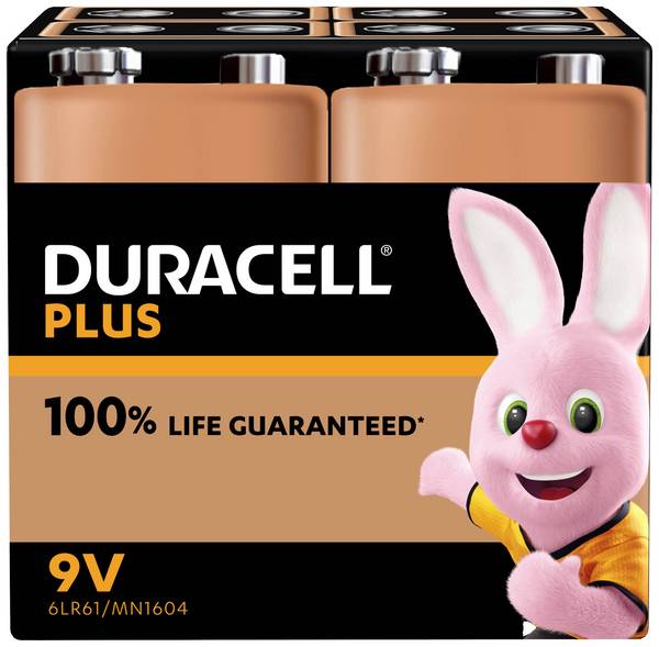 Duracell MN1604 Plus 9 V Block-Batterie Alkali-Mangan 9 4 St. - Batterie - 9V-Bl