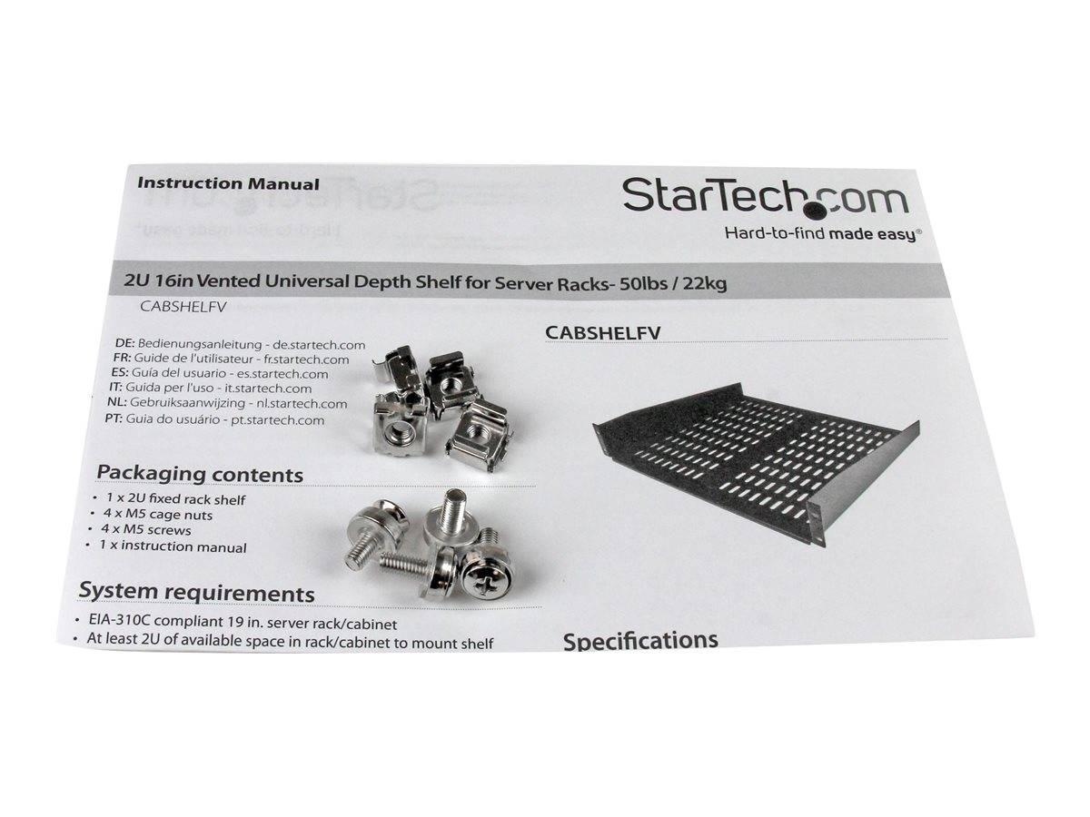 StarTech.com 2HE Universal Rack Mount Fachboden belüftet und freitragend für 19-2