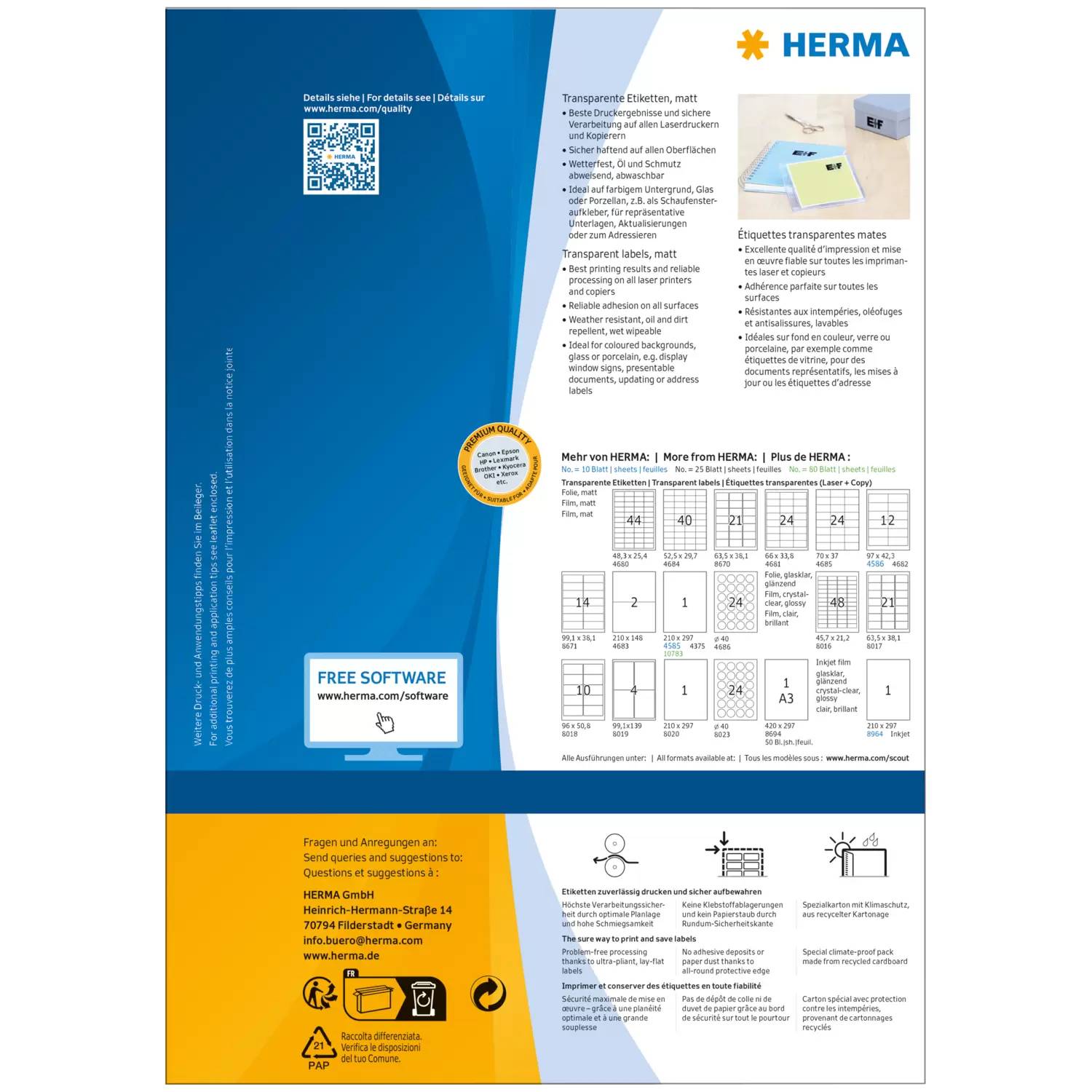 HERMA Etiketten transparent matt A4 Folie 80 St. - Etiketten/Beschriftungsbänder - A4-1