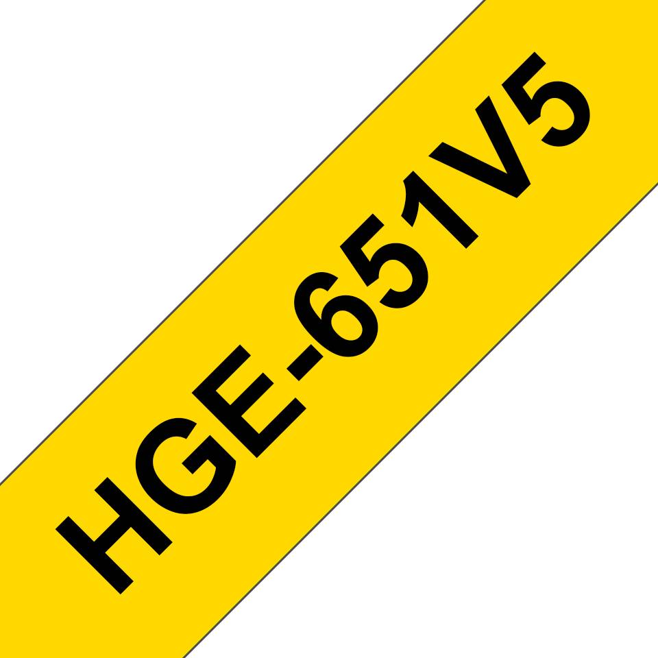 Brother HGe-651V5 Schriftband 5er Set Bandfarbe: Gelb Schriftfarbe: Schwarz 24 mm 8 m-1