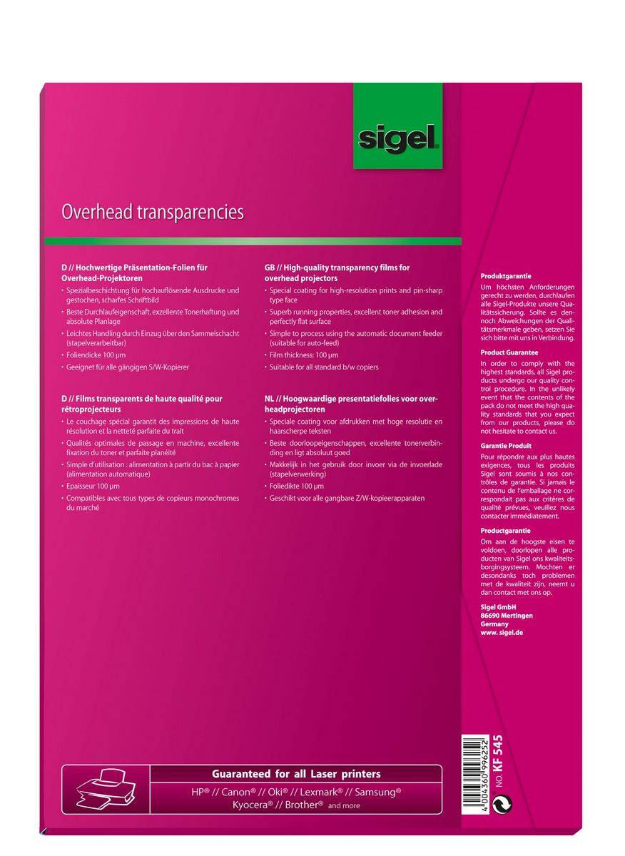 Sigel KF545, Transparent, A4 (210×297 mm), 100 µm, 100 Blätter-1