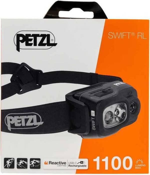 Petzl SWIFT RL, Stirnband-Taschenlampe, Schwarz, Weiß, Tasten, IPX4, Akkustand, CE, UKCA