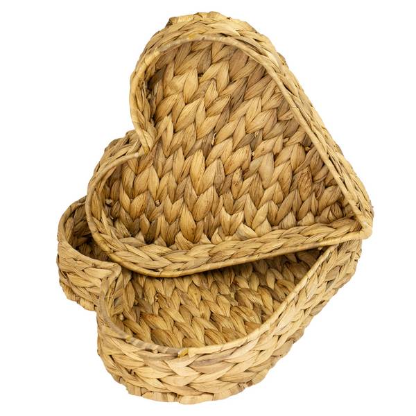 HMF 37265-S2 Deko Tablett, Dekoschale geflochten aus Wasserhyazinthe, 2er Set, Herzförmig, 29 / 26 cm Breite