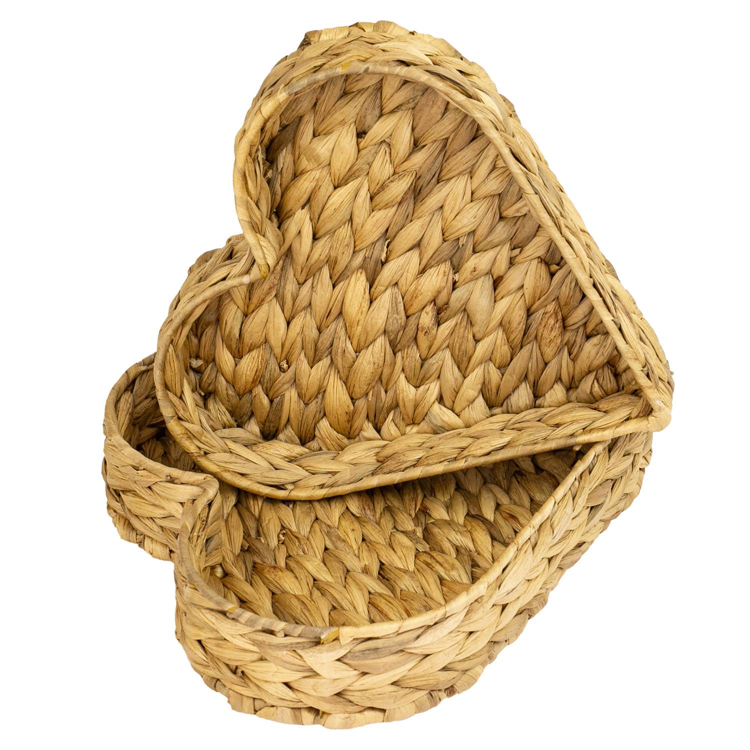 HMF 37265-S2 Deko Tablett, Dekoschale geflochten aus Wasserhyazinthe, 2er Set, Herzförmig, 29 / 26 cm Breite-0
