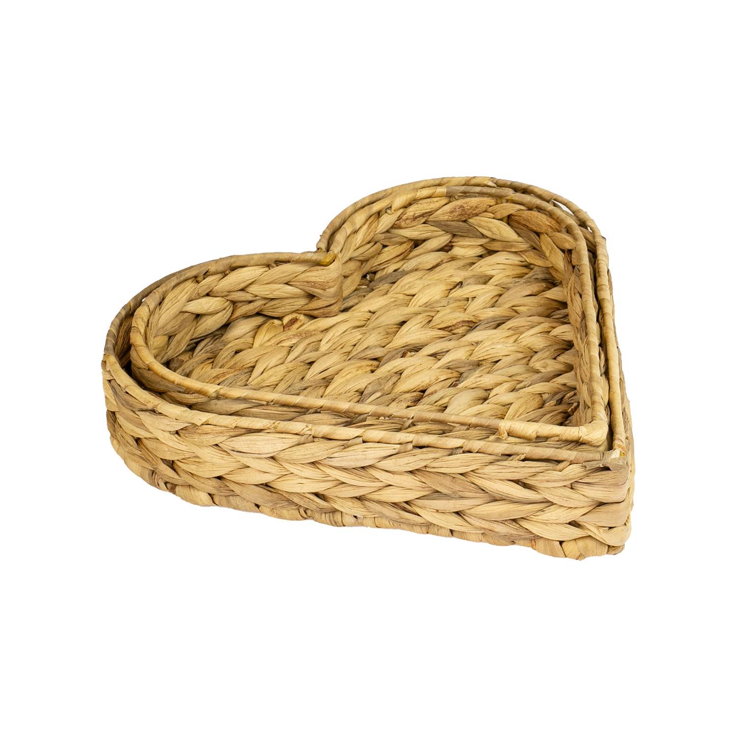 HMF 37265-S2 Deko Tablett, Dekoschale geflochten aus Wasserhyazinthe, 2er Set, Herzförmig, 29 / 26 cm Breite-4