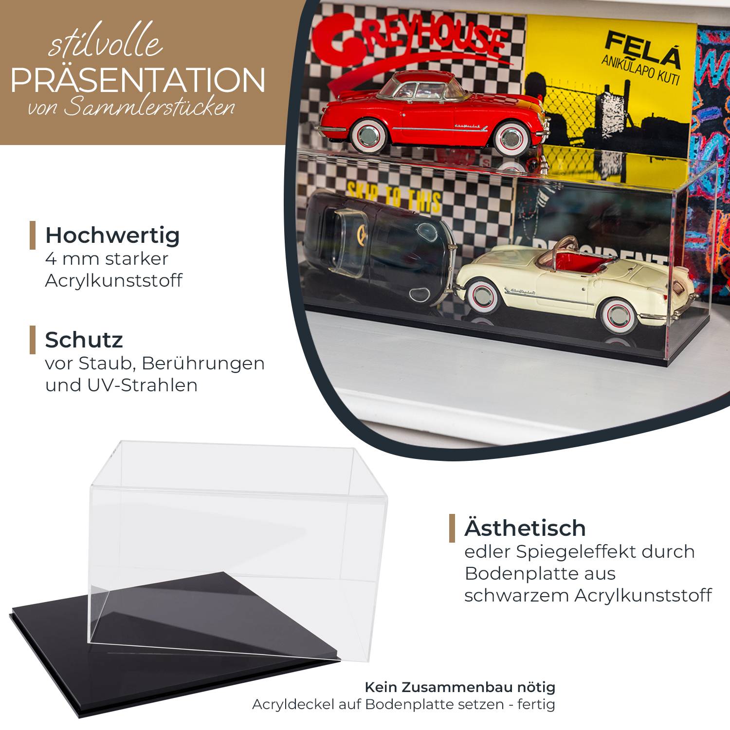 HMF 46806 Acryl Vitrine / Schaukasten für Modellautos, Figuren, 32 x 28 x 20 cm, Transparent-0