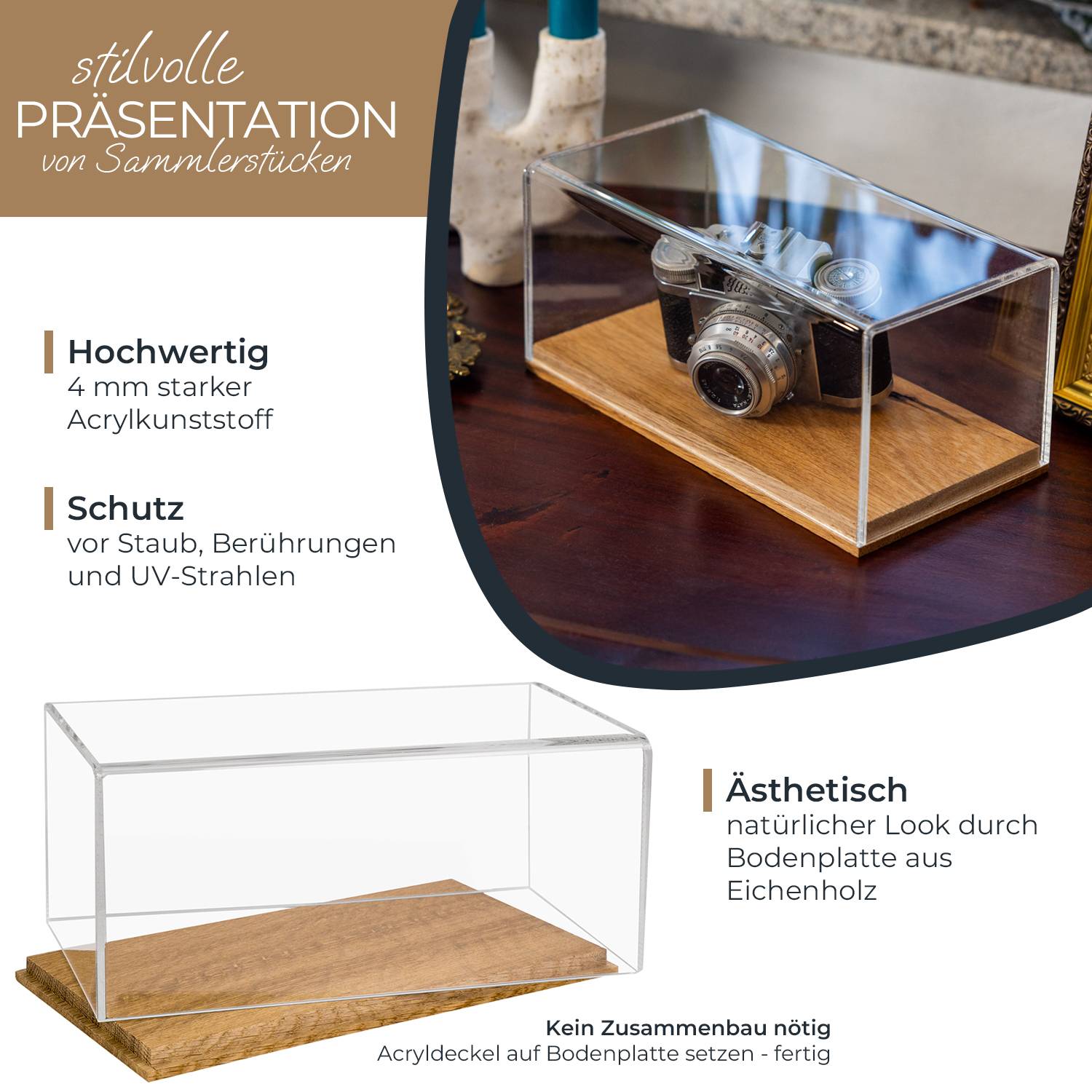 HMF 46873 Acryl Vitrine / Schaukasten mit Holzsockel für Modellautos, 30 x 15 x 14 cm, Transparent-0