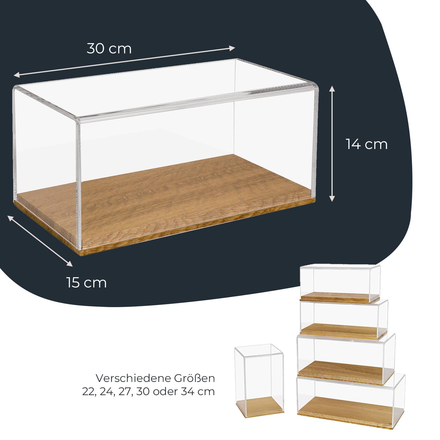 HMF 46873 Acryl Vitrine / Schaukasten mit Holzsockel für Modellautos, 30 x 15 x 14 cm, Transparent-3