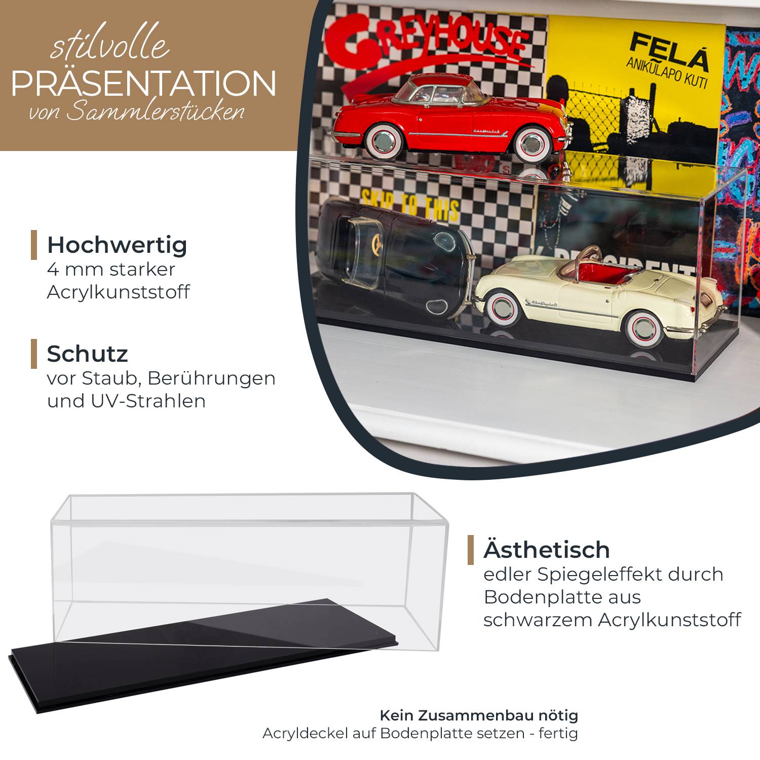 HMF 46805 Acryl Vitrine / Schaukasten für Modellautos, Figuren, 50 x 16 x 18 cm, Transparent-0