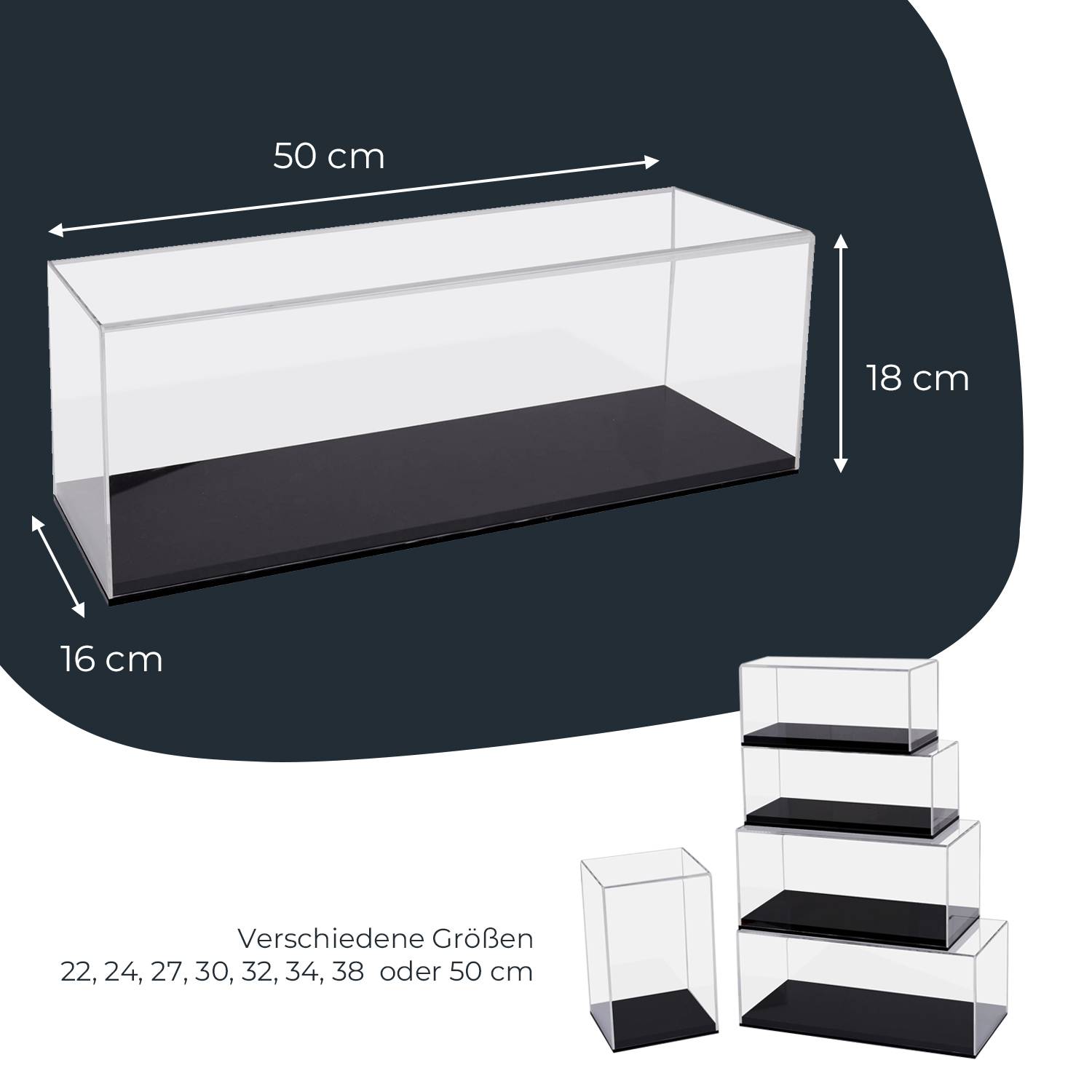 HMF 46805 Acryl Vitrine / Schaukasten für Modellautos, Figuren, 50 x 16 x 18 cm, Transparent-3