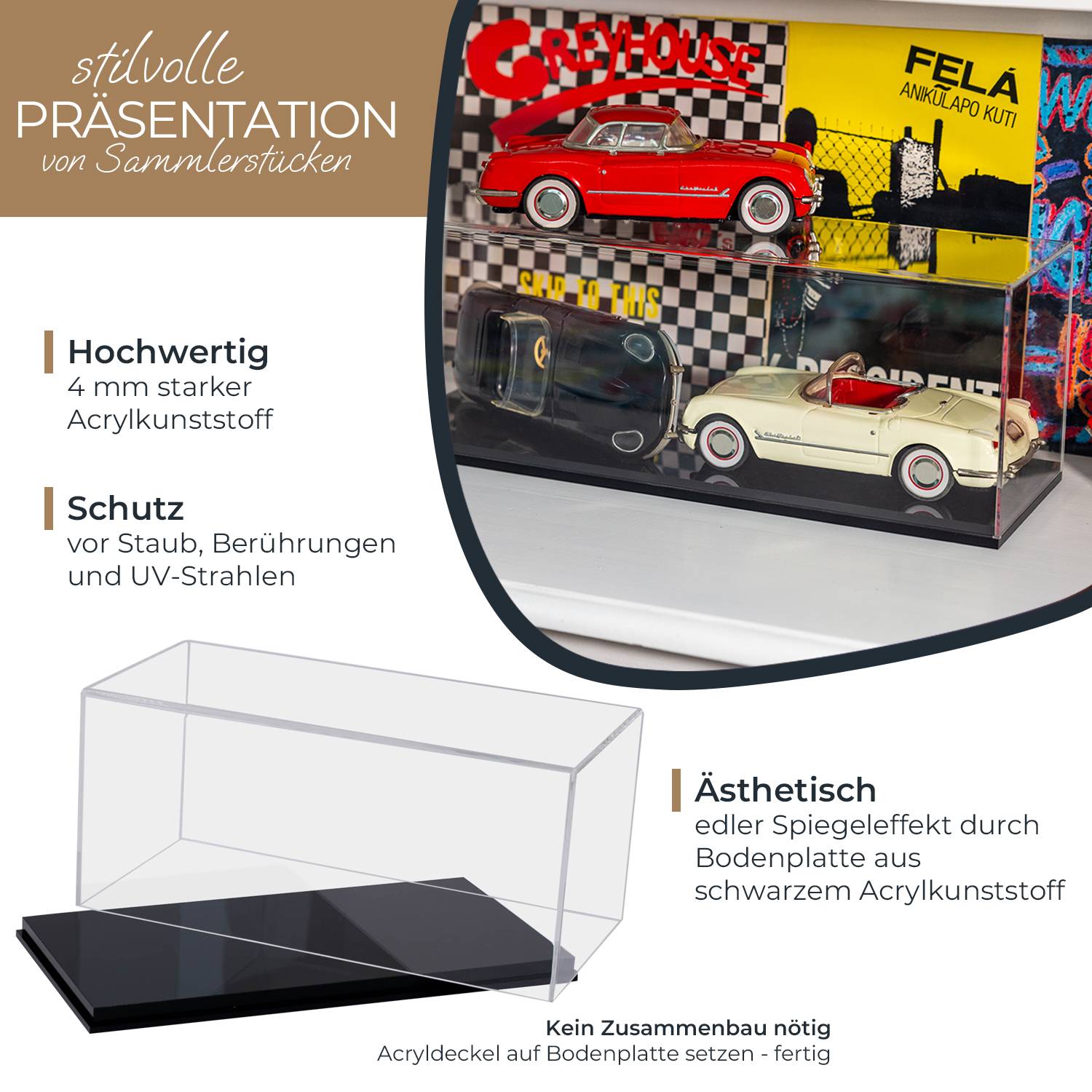 HMF 46803 Acryl Vitrine / Schaukasten für Modellautos, Figuren, 30 x 15 x 14 cm, Transparent-0