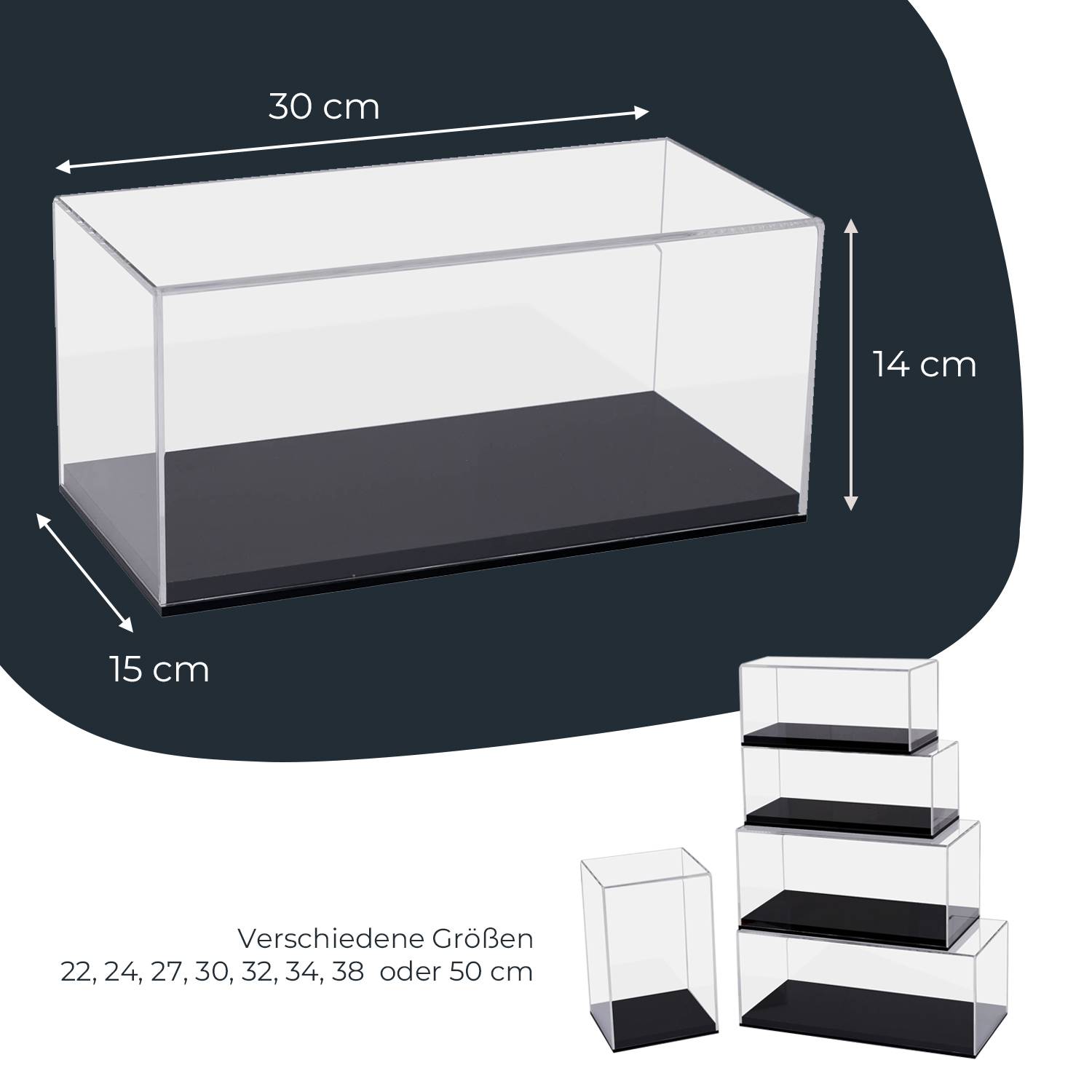 HMF 46803 Acryl Vitrine / Schaukasten für Modellautos, Figuren, 30 x 15 x 14 cm, Transparent-3