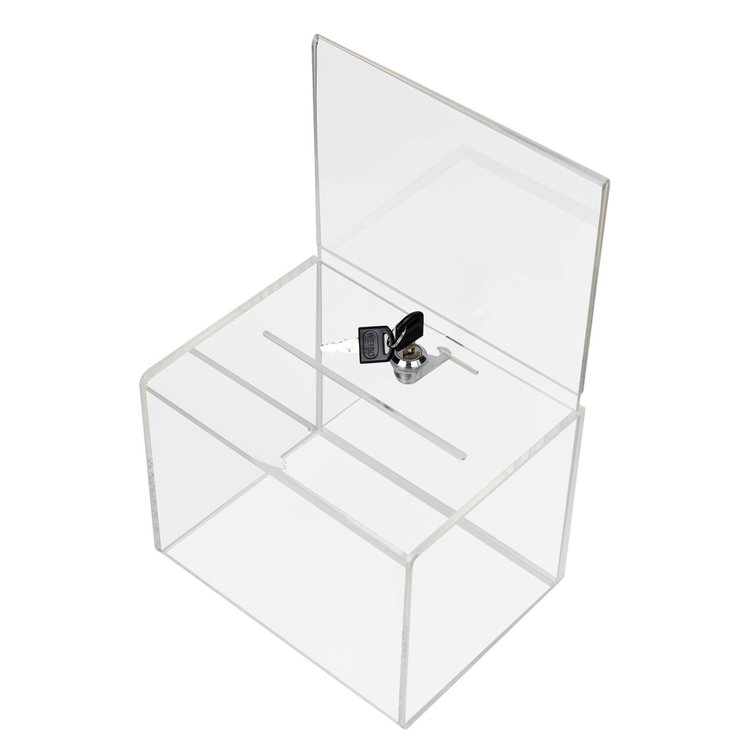 HMF Acryl Spendenbox abschließbar, 21,5 x 16 x 16 cm, DIN A5 Blatteinschub, Transparent-1