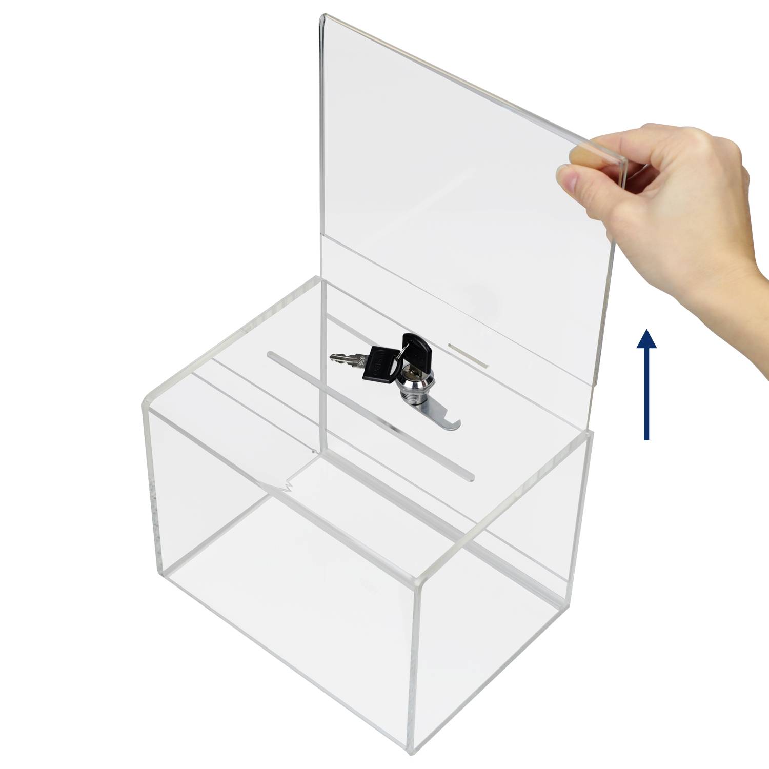 HMF Acryl Spendenbox abschließbar, 21,5 x 16 x 16 cm, DIN A5 Blatteinschub, Transparent-2