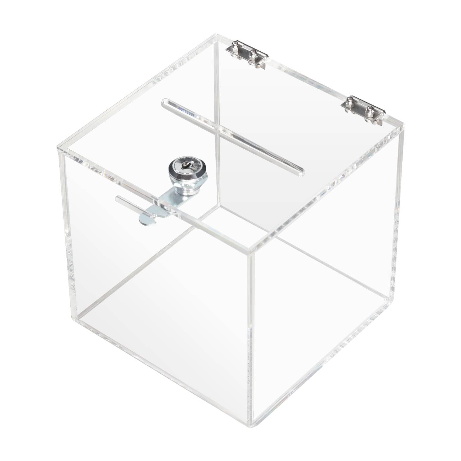 HMF 46919 Acryl Spendenbox mit Schloss, 15 x 15 x 15 cm, DIN A6, Transparent-0