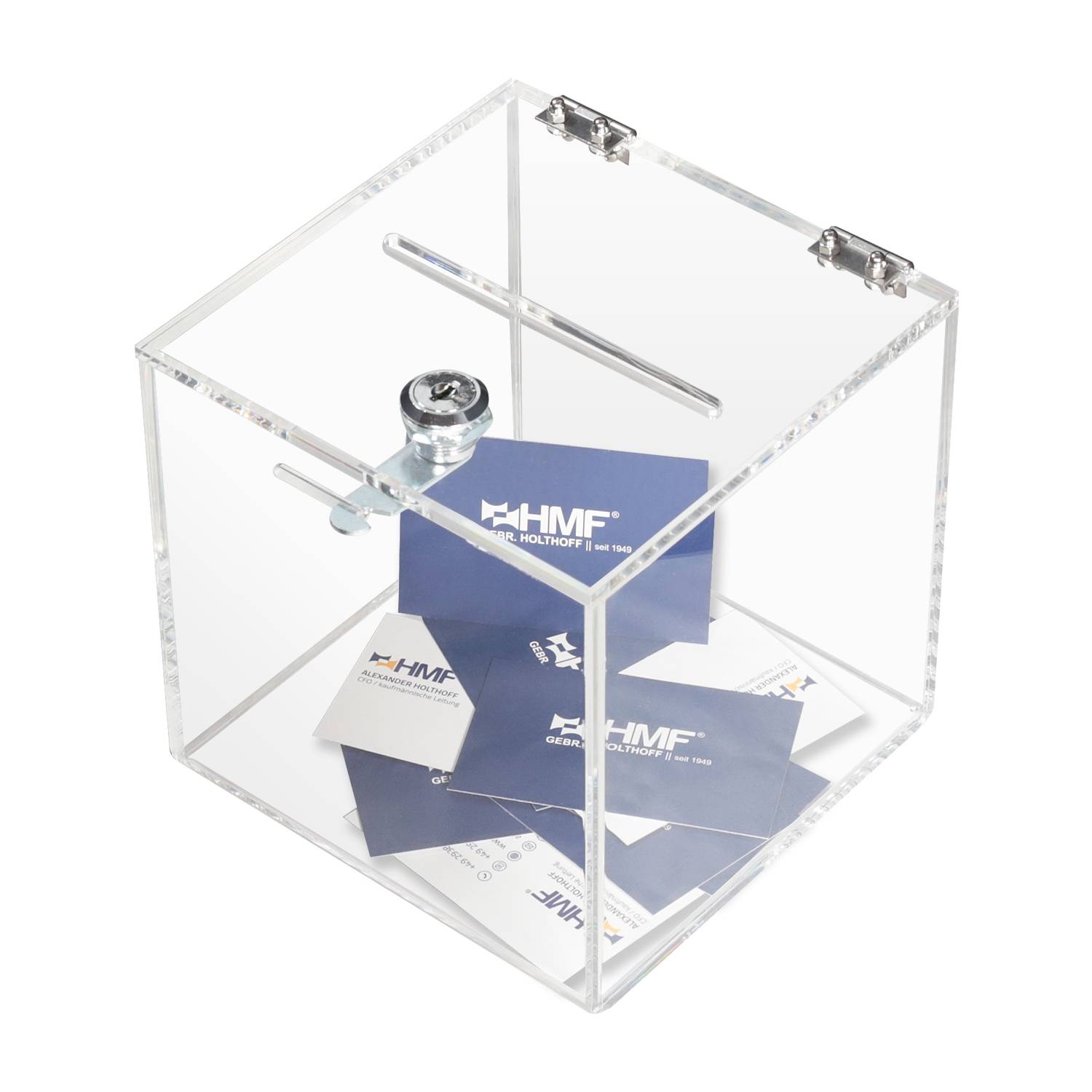 HMF 46919 Acryl Spendenbox mit Schloss, 15 x 15 x 15 cm, DIN A6, Transparent-2