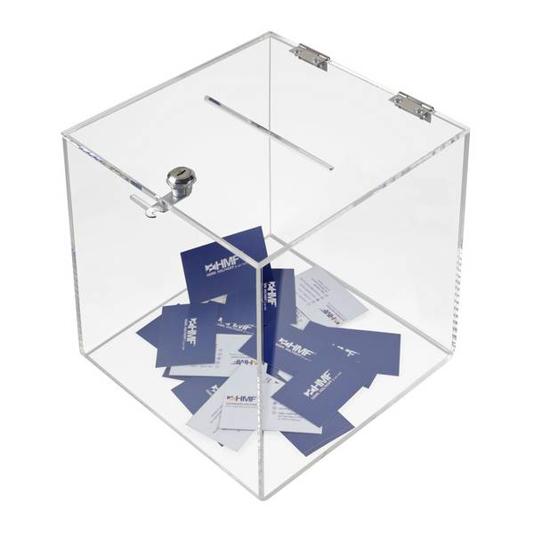 HMF 46917 Acryl Spendenbox mit Schloss, 25 x 25 x 25 cm, DIN A5, Transparent