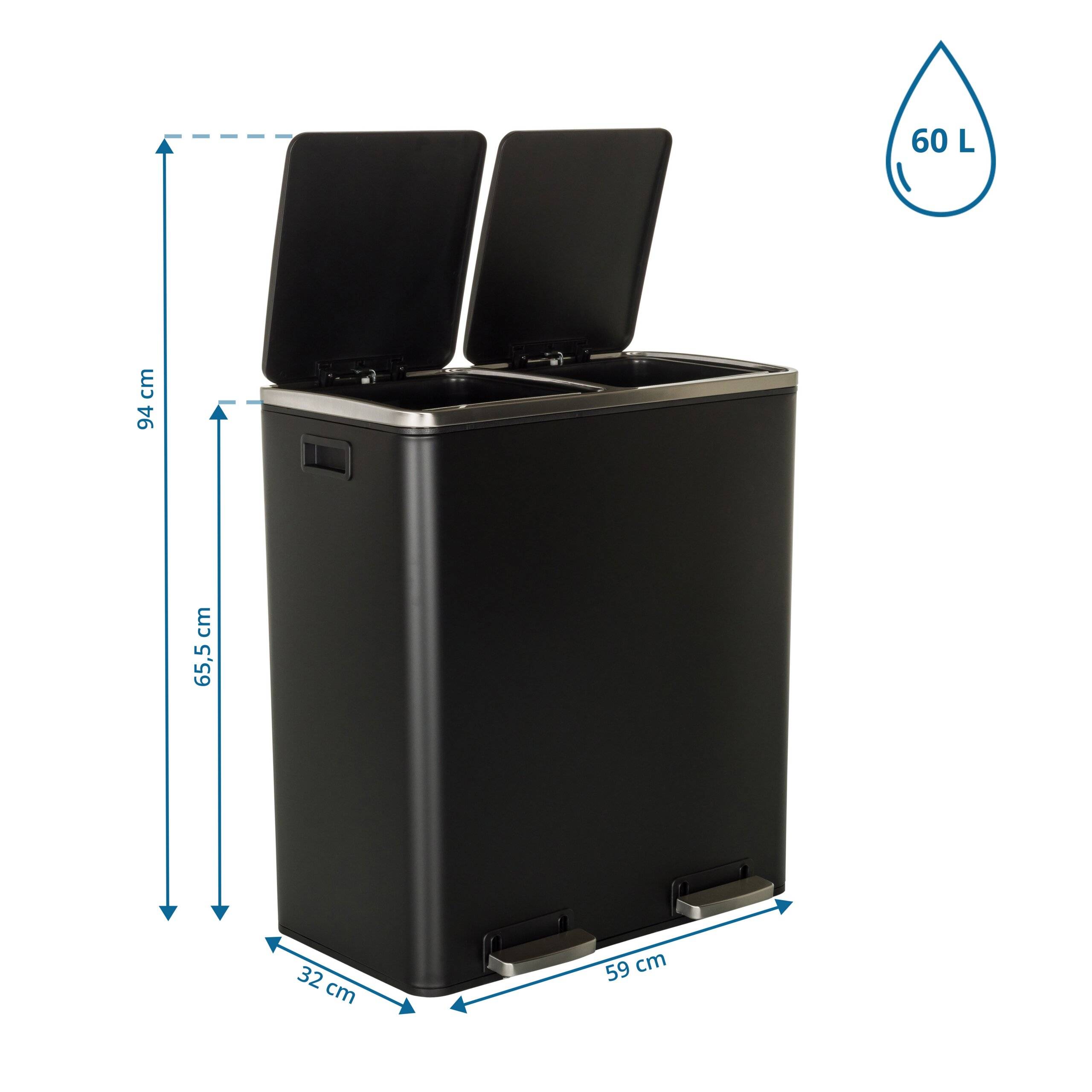 Abfallsammler Mülltrennsystem CLEAN XI 60L (2x30L) Stahl schwarz hjh OFFICE-1