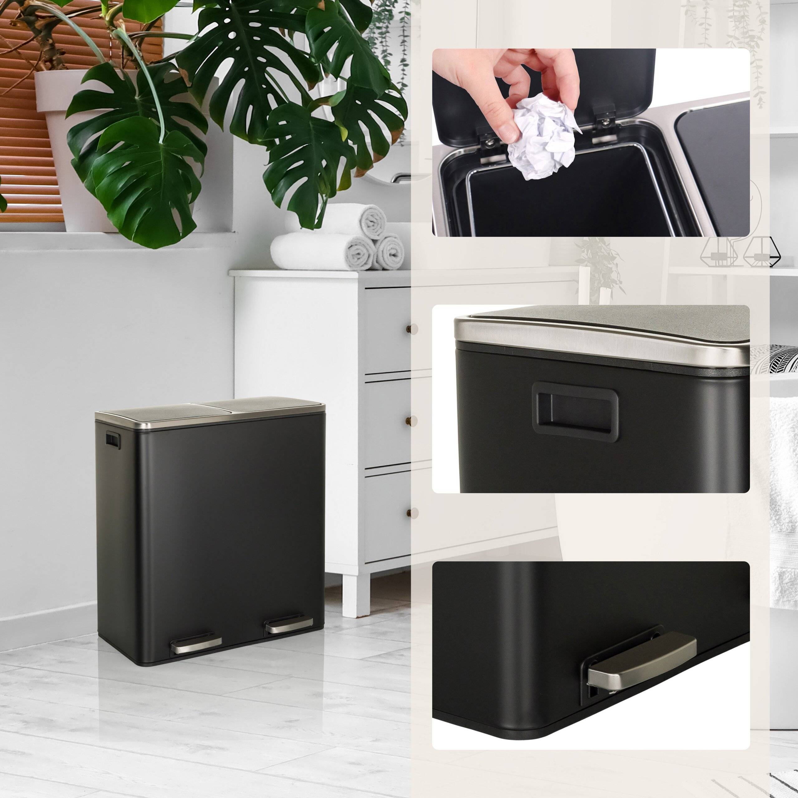 Abfallsammler Mülltrennsystem CLEAN XI 60L (2x30L) Stahl schwarz hjh OFFICE-2