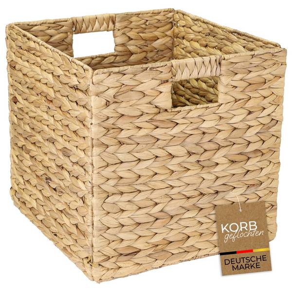 HMF Aufbewahrungskorb passend für KALLAX Regal, Korb geflochten aus Wasserhyazinthe mit Griffen, 32 x 34,5 x 32 cm