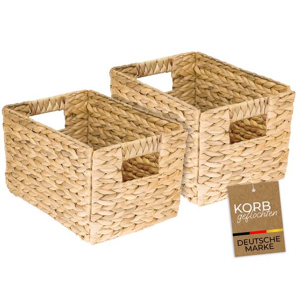 HMF Aufbewahrungskorb geflochten aus Wasserhyazinthe, Korb mit Tragegriffen, 2er Set, Größe M, 32 x 23 x 20 cm