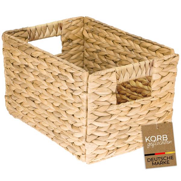 HMF Aufbewahrungskorb geflochten aus Wasserhyazinthe, Korb mit Tragegriffen zur Aufbewahrung, Größe M, 32 x 23 x 20 cm