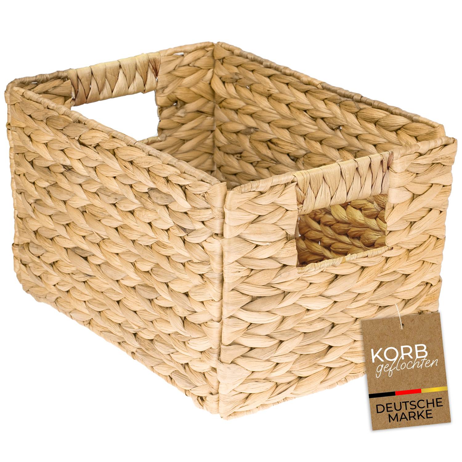 HMF Aufbewahrungskorb geflochten aus Wasserhyazinthe, Korb mit Tragegriffen zur Aufbewahrung, Größe M, 32 x 23 x 20 cm-0