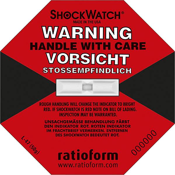 Shockwatch® Präzisionsindikator inkl. Label VE 10 Stk 50 g / 50 ms rot ab 5 VE. tci Transport Control