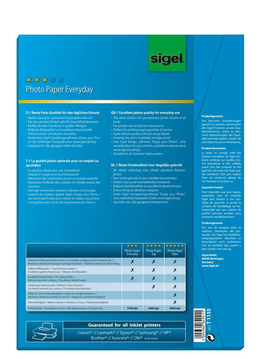 Sigel T1155, Hoch-Glanz, 195 g/m², Tintenstrahl, A4, 45 Blätter-2