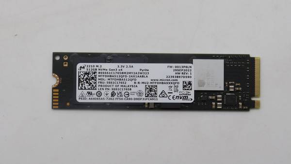 Lenovo Micron 2210 512 GB M.2 PCIe 2280 MTFDHBA512QFD-2AX1AABLA