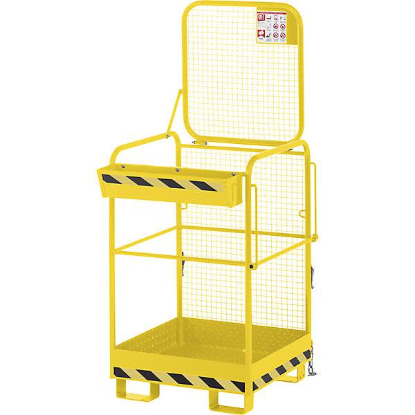 Sicherheitskorb für Stapler Aufnahme breite Seite Arbeitsplattform 800 x 800 mm verkehrsgelb RAL 1023.
